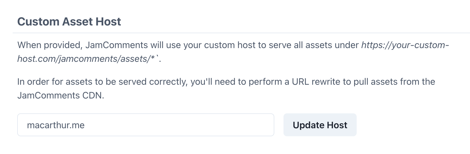 custom host in the JamComments admin